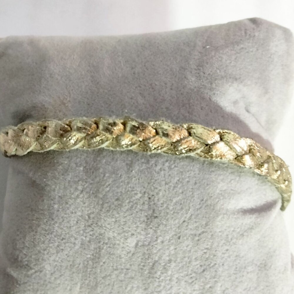 Braided Metallic Gold Leather Bracelet Charm Holder Snap Closure - Picture 2 of 8